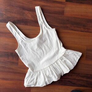 HM Divided White Peplum Tank‎ Top Scoop Neck Sleeveless Ruffle Hem Small